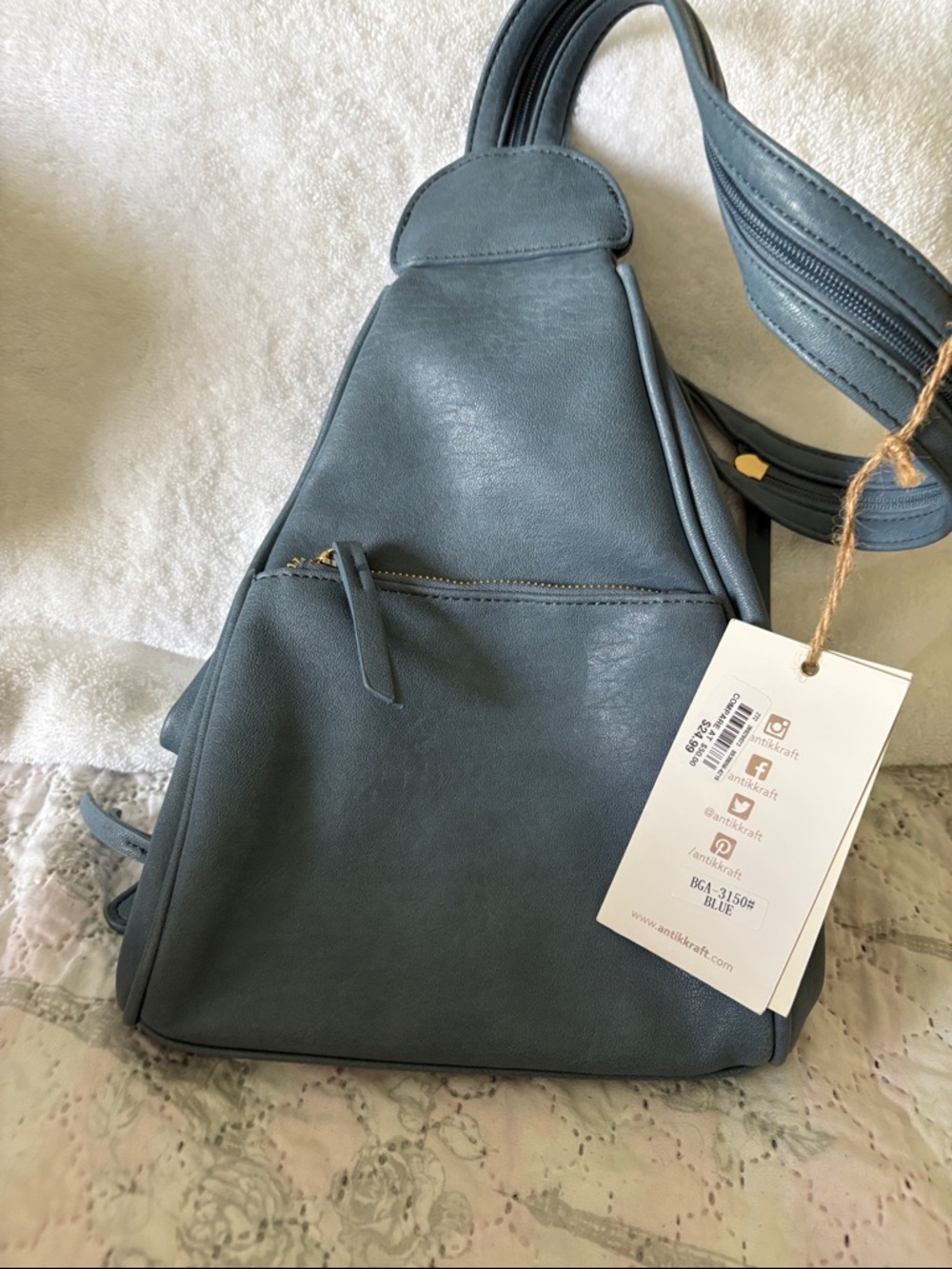 Blue Women's Sling Backpack - Unbranded Stylish Leatherette Bag